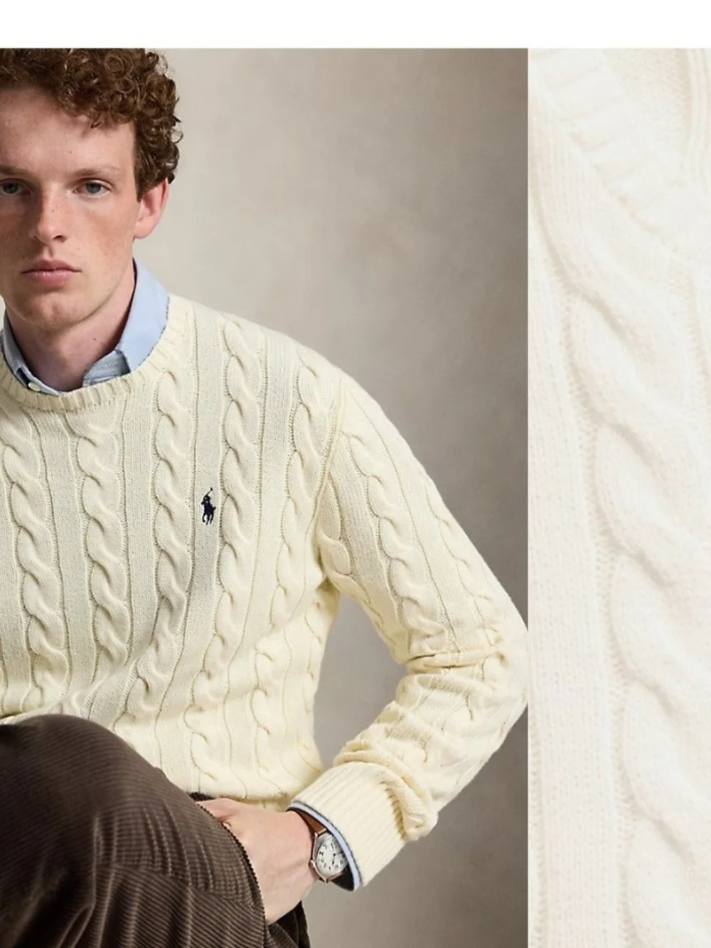 Polo by Ralph Lauren Cable-Knit Crewneck Sweater in Cream